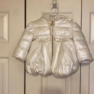 TAHARI Baby White Puffer Coat with gold detailing